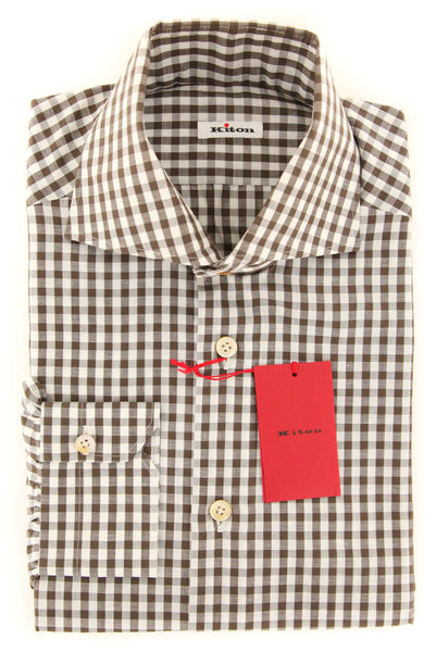 Kiton Brown Check Shirt - Slim - (KTUCM-H430108MBA1) - Parent