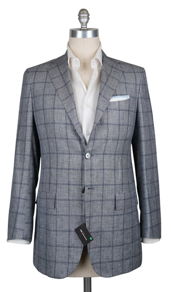 Kiton Navy Blue Window Pane Sportcoat - (UG896D1313R7) - Parent