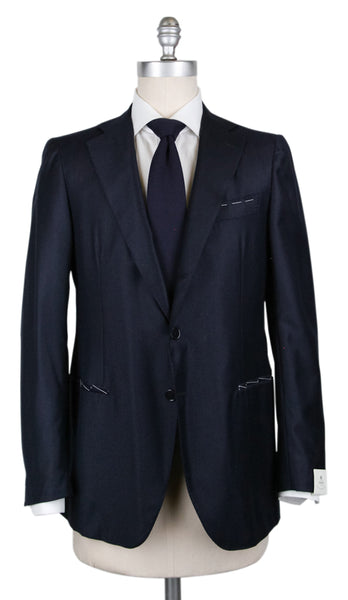 Borrelli Midnight Navy Blue Wool Blend Striped Suit - (201803094) - Parent