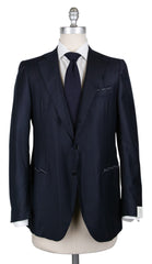 Borrelli Midnight Navy Blue Wool Blend Striped Suit - (201803094) - Parent