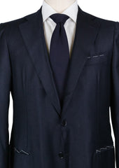 Borrelli Midnight Navy Blue Wool Blend Striped Suit - (201803094) - Parent