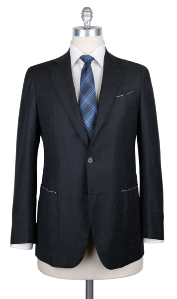 New Borrelli Charcoal Gray Wool Window Pane Suit - (201803124) - Parent