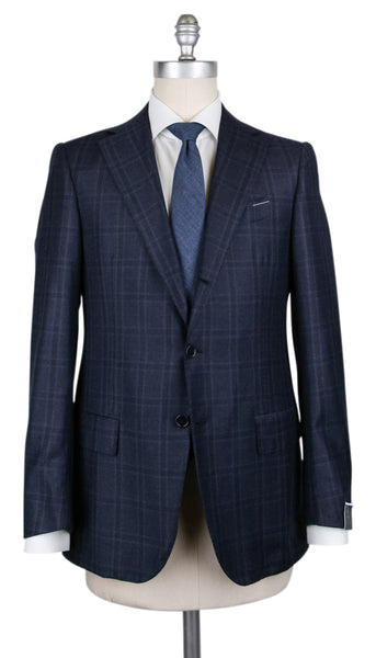 Borrelli Navy Blue Virgin Wool Plaid Suit - (201803128) - Parent