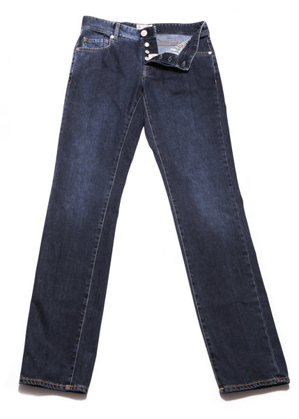 Luigi Borrelli Denim Blue Solid Cotton Stretch Pants - Slim - (1019) - Parent