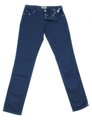 Luigi Borrelli Blue Solid Stretch Pants - Super Slim - 33/49 - (RY)
