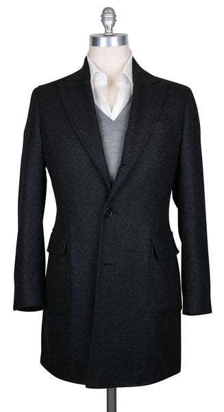 Luigi Borrelli Dark Gray Herringbone Coat - (CUFIREN92) - Parent