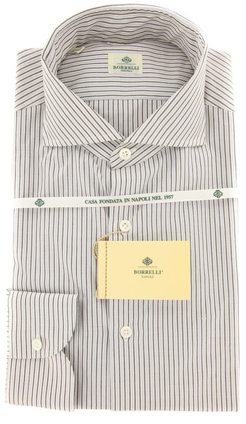 Luigi Borrelli Brown Striped Shirt - Extra Slim - 17/43 - (EV186NA35)