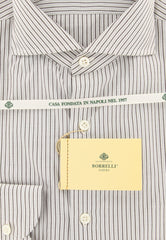 Luigi Borrelli Brown Striped Shirt - Extra Slim - 17/43 - (EV186NA35)