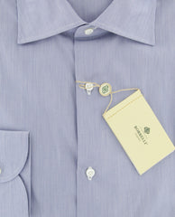 $450 Luigi Borrelli Blue Striped Cotton Shirt - Extra Slim - (2) - Parent
