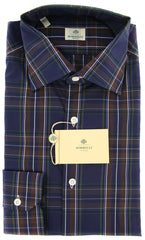 Luigi Borrelli Navy Blue Plaid Shirt - Extra Slim - 15/38 - (TM)