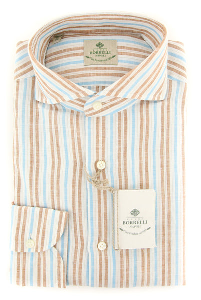 Borrelli Brown Striped Shirt - Slim - (201802227) - Parent