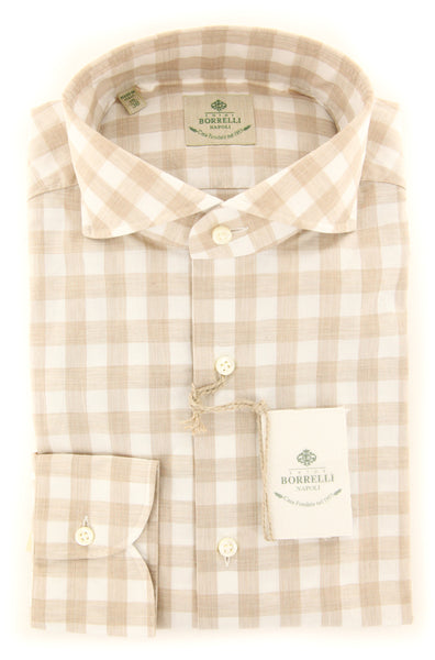 Borrelli Light Brown Check Shirt - Slim - (2018022214) - Parent