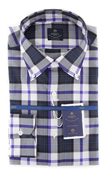Luigi Borrelli Dark Gray Plaid Cotton Shirt - Slim - (LD) - Parent