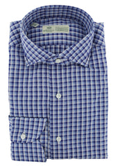 Luigi Borrelli Blue Plaid Cotton Dress Shirt - Slim - 14.5/37 - (8X)