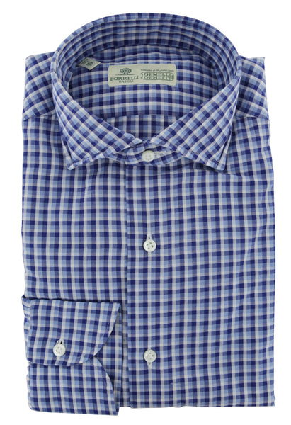 Luigi Borrelli Blue Plaid Cotton Dress Shirt - Slim - (8X) - Parent