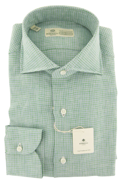 Luigi Borrelli Green Micro-Check Linen Shirt - Slim - (ZG) - Parent