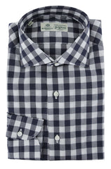 Luigi Borrelli Navy Blue Check Dress Shirt - Slim - (8V) - Parent