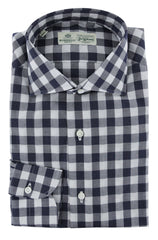 Luigi Borrelli Navy Blue Check Dress Shirt - Extra Slim - (8V) - Parent