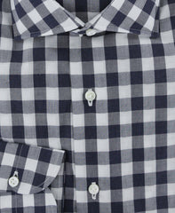 Luigi Borrelli Navy Blue Check Dress Shirt - Slim - (8V) - Parent