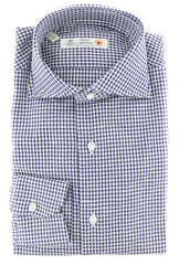 Luigi Borrelli Navy Blue Micro-Check Shirt - Slim - 14.5/37 - (182)