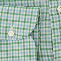 Luigi Borrelli Green Micro-Check Linen Dress Shirt - X Slim - (105) - Parent