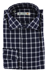 Luigi Borrelli Navy Blue Check Dress Shirt - Slim - 15.5/39 - (8K)