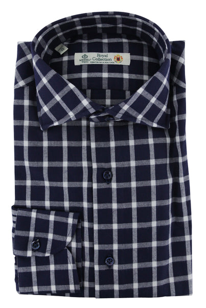 Luigi Borrelli Navy Blue Check Dress Shirt - Slim - (8K) - Parent
