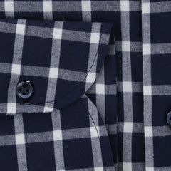 Luigi Borrelli Navy Blue Check Dress Shirt - Slim - (8K) - Parent
