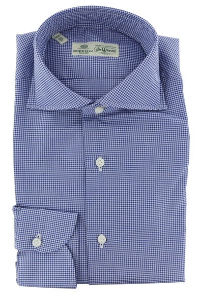 Luigi Borrelli Navy Blue Micro-Check Shirt - Slim - (8U) - Parent