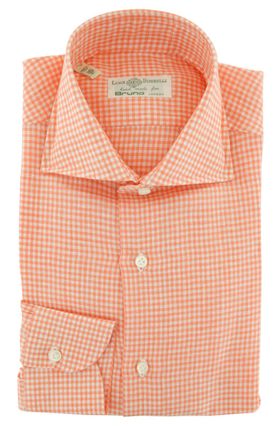 Luigi Borrelli Orange Micro-Check Linen Dress Shirt - X Slim - (110) - Parent