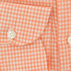 Luigi Borrelli Orange Micro-Check Linen Dress Shirt - X Slim - (110) - Parent