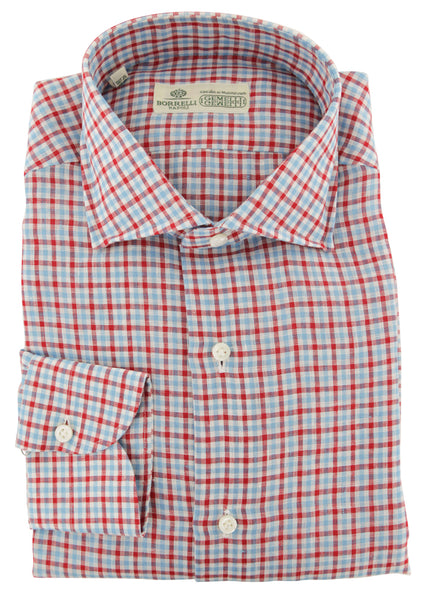 Luigi Borrelli Red Plaid Linen Dress Shirt - Slim - (111) - Parent