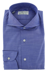 Luigi Borrelli Blue Melange Cotton Dress Shirt - Extra Slim - 15.75/40 (8S)