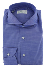 Luigi Borrelli Blue Melange Cotton Dress Shirt - Slim - (8S) - Parent