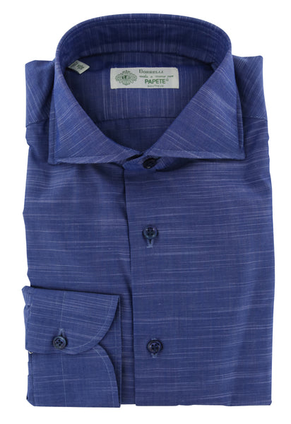 Luigi Borrelli Navy Blue Melange Dress Shirt - Slim - (8T) - Parent