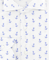 Luigi Borrelli Blue Anchor Print Cotton Shirt - Slim - (268) - Parent
