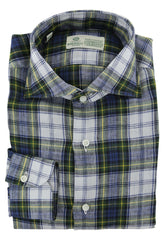 Luigi Borrelli Dark Blue Plaid Linen Dress Shirt - X Slim - 14.5/37 (103)