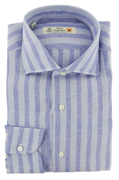 Luigi Borrelli Light Blue Striped Linen Dress Shirt - X Slim - (95) - Parent