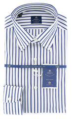 Luigi Borrelli Navy Blue Striped Shirt - 15.75/40 - (EV06107571STEFANO)