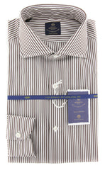 Luigi Borrelli Brown Striped Cotton Shirt - Slim - 15.5/39 - (LB2113)