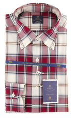 Luigi Borrelli Burgundy Red Plaid Shirt - 17/43 - (EV0657340STEFANO)