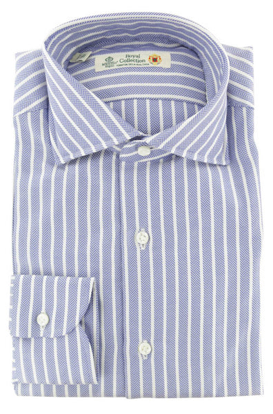 Luigi Borrelli Blue Herringbone Cotton Shirt - Slim - (264) - Parent