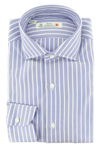Luigi Borrelli Blue Herringbone Cotton Shirt - Extra Slim - (262) - Parent