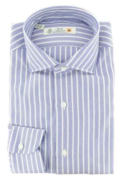 Luigi Borrelli Blue Herringbone Cotton Shirt - Slim - (262) - Parent