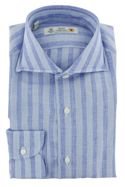 Luigi Borrelli Light Blue Striped Linen Dress Shirt - X Slim - (96) - Parent