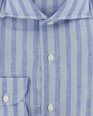 Luigi Borrelli Light Blue Striped Linen Dress Shirt - X Slim - (96) - Parent