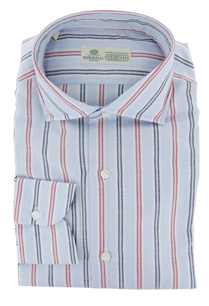 Luigi Borrelli Light Blue Striped Dress Shirt - Slim - (9X) - Parent