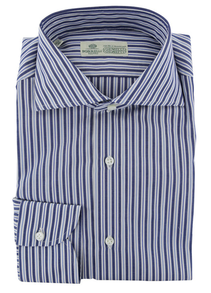 Luigi Borrelli Navy Blue Striped Dress Shirt - Slim - (8Y) - Parent