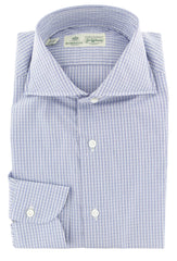 Luigi Borrelli Light Blue Plaid Cotton Shirt - Slim - 14.5/37 (234)