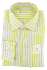 Luigi Borrelli Light Green Striped Linen Shirt - Slim - 15/38 (ZS)